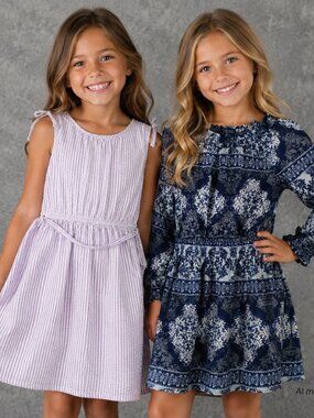 Lot of 2 Dresses Girls 7-8 Lands End SeerSucker Childrens Place Wholesale Bundle